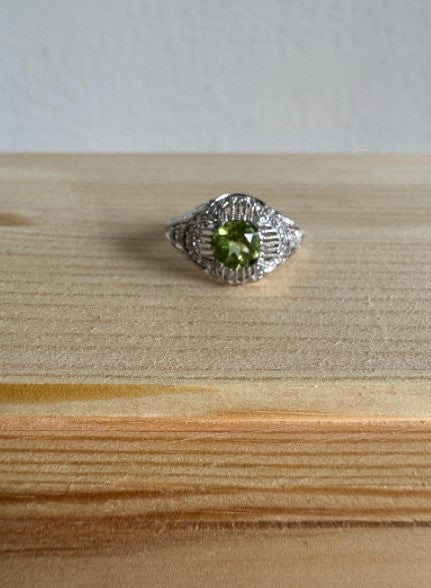 Peridot & Natural Zircon Ring, Sterling Silver, Size 7 [CG]