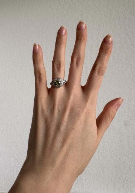 Peridot & Natural Zircon Ring, Sterling Silver, Size 7 [CG]