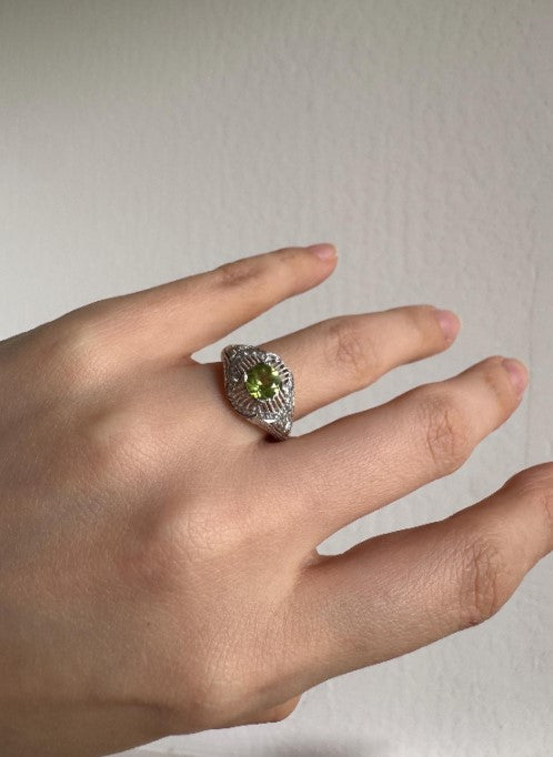 Peridot & Natural Zircon Ring, Sterling Silver, Size 7 [CG]
