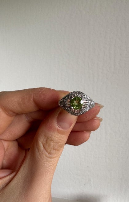 Peridot & Natural Zircon Ring, Sterling Silver, Size 7 [CG]