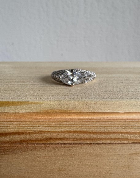 Marquise Cut Zircon Ring, Sterling Silver, Size 8 [CG]