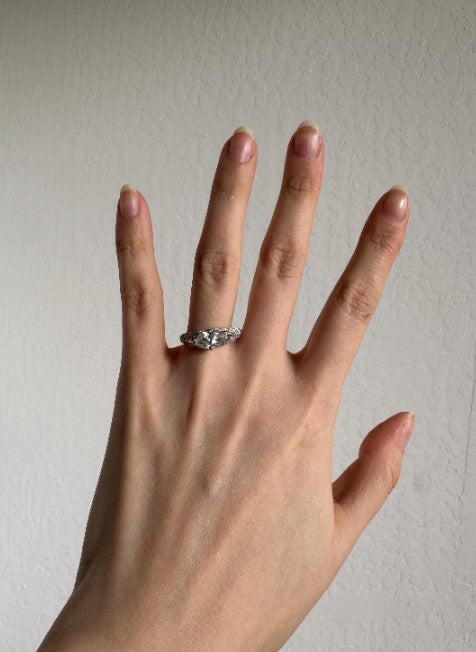 Marquise Cut Zircon Ring, Sterling Silver, Size 8 [CG]