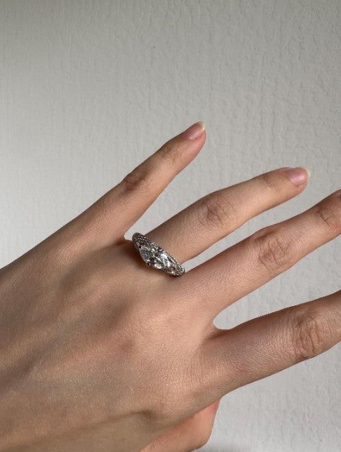 Marquise Cut Zircon Ring, Sterling Silver, Size 8 [CG]