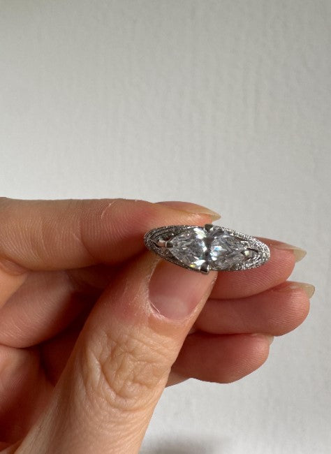Marquise Cut Zircon Ring, Sterling Silver, Size 8 [CG]