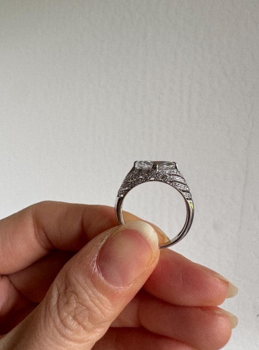 Marquise Cut Zircon Ring, Sterling Silver, Size 8 [CG]