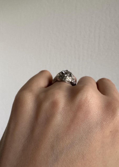 Natural Zircon Vintage-Inspired Ring, Sterling Silver with Cubic Zirconia Accents, Size 6 [CG]