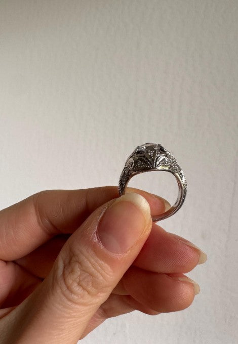 Natural Zircon Vintage-Inspired Ring, Sterling Silver with Cubic Zirconia Accents, Size 6 [CG]