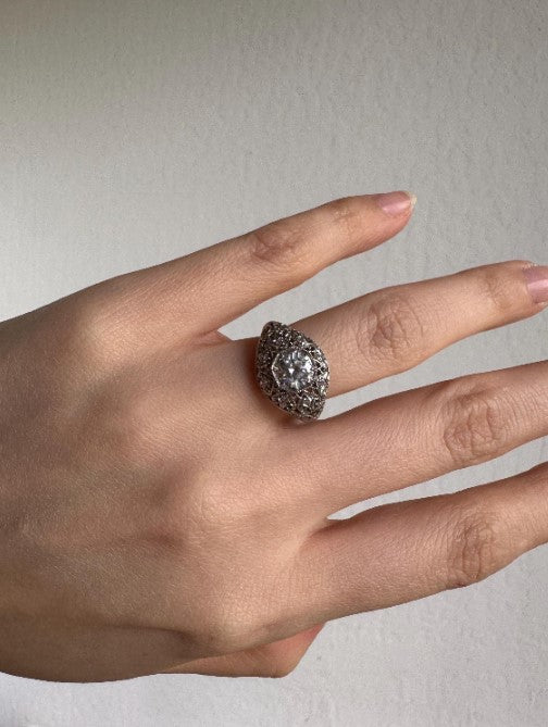 Natural Zircon Vintage-Inspired Ring, Sterling Silver with Cubic Zirconia Accents, Size 6 [CG]