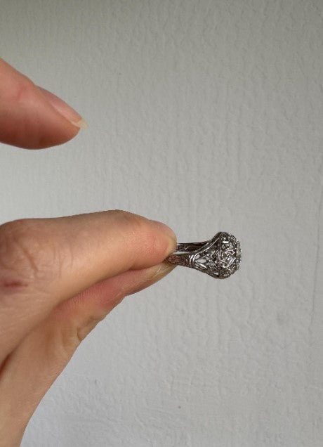 Natural Zircon Vintage-Inspired Ring, Sterling Silver with Cubic Zirconia Accents, Size 6 [CG]