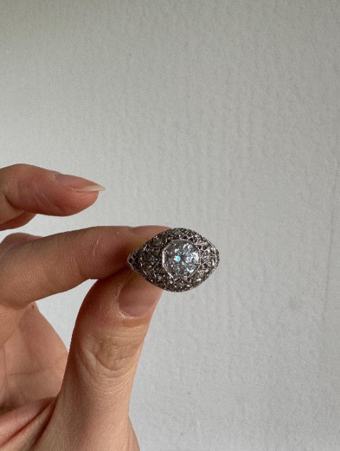 Natural Zircon Vintage-Inspired Ring, Sterling Silver with Cubic Zirconia Accents, Size 6 [CG]