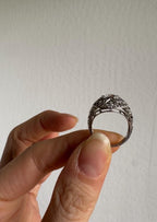 Natural Zircon Vintage-Inspired Ring, Sterling Silver with Cubic Zirconia Accents, Size 6 [CG]