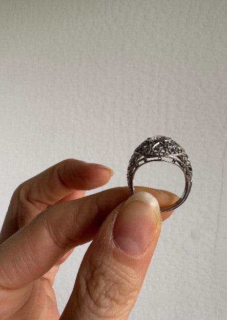 Natural Zircon Vintage-Inspired Ring, Sterling Silver with Cubic Zirconia Accents, Size 6 [CG]