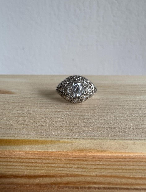 Natural Zircon Vintage-Inspired Ring, Sterling Silver with Cubic Zirconia Accents, Size 6 [CG]