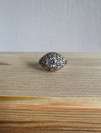 Natural Zircon Vintage-Inspired Ring, Sterling Silver with Cubic Zirconia Accents, Size 6 [CG]