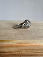 Natural Zircon Vintage-Inspired Ring, Sterling Silver with Cubic Zirconia Accents, Size 6 [CG]